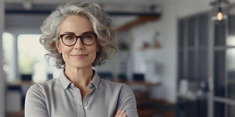 Sonriente Confiada Elegante Madura Mujer De Mediana Edad Parada En