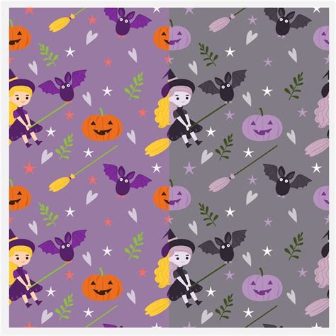 Premium Vector Cute Witch And Halloween Elements Pattern