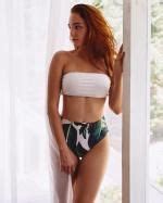 Palm Leaf Strapless High Cut Bikini Set In Pink Zaful