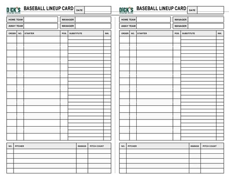 Printable Baseball Lineup Card