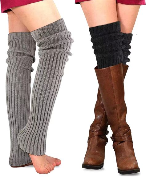 Phogary 2 Pairs Winter Leg Warmers Thigh High Socks Over Knee Footless