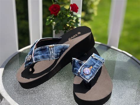 Blue Jean Sandal Denim Wedge Sandal Unique Womens Sandal Etsy