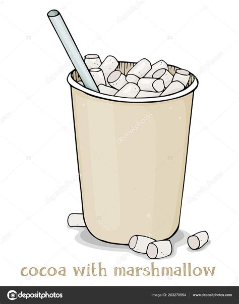 Paper Cup With Hot Cocoa To Take Away And Marshmallow Vector