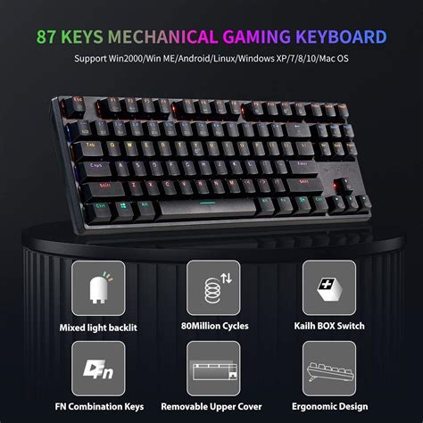 Hexgears GK13 Mechanical Keyboard 87 Keys TKL Wired Black Keyboard RGB ...