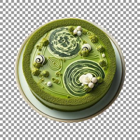 Délicieux gâteau au thé vert matcha décoré isolé sur fond transparent