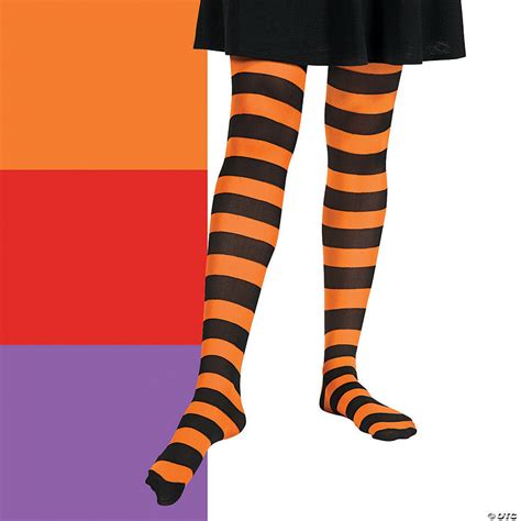 Adults Orange And Black Striped Tights