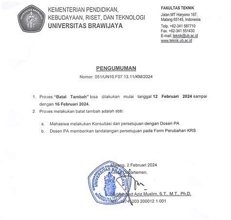 Pengumuman Jadwal Perubahan KRS Semester Genap 2023 2024 Teknik Elektro