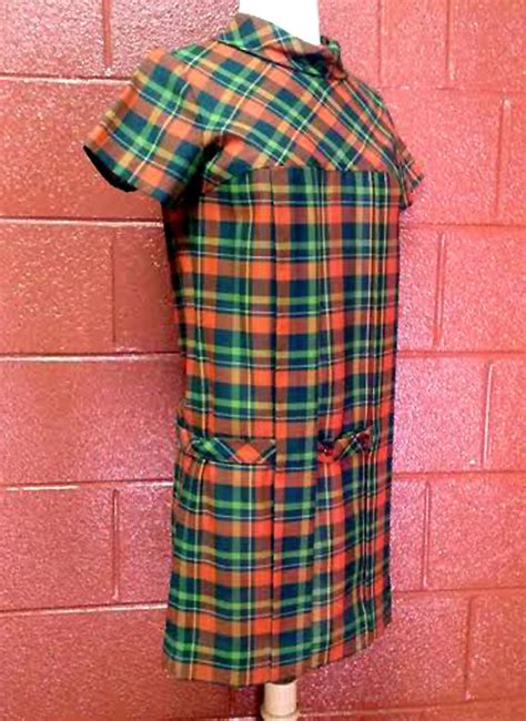 Vintage Plaid Jumper Dress 1960s Mod Schoolgirl Autumn Colors Size Sm