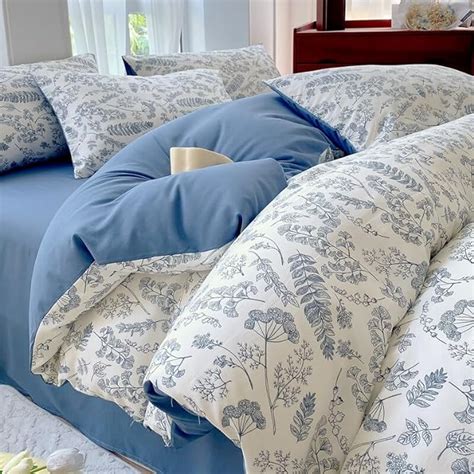 Amazon KimLuxz White Blue Floral Duvet Cover Queen Size Soft