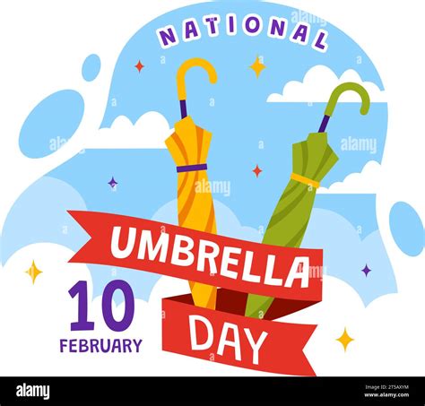 National Umbrella Day Vector Illustration On 10 February With Umbrellas