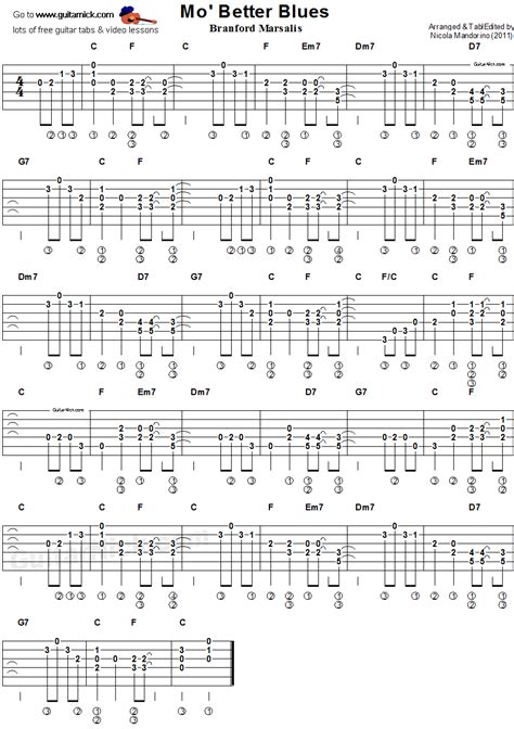 Mo Better Blues Guitar Tab With Melody And Chords