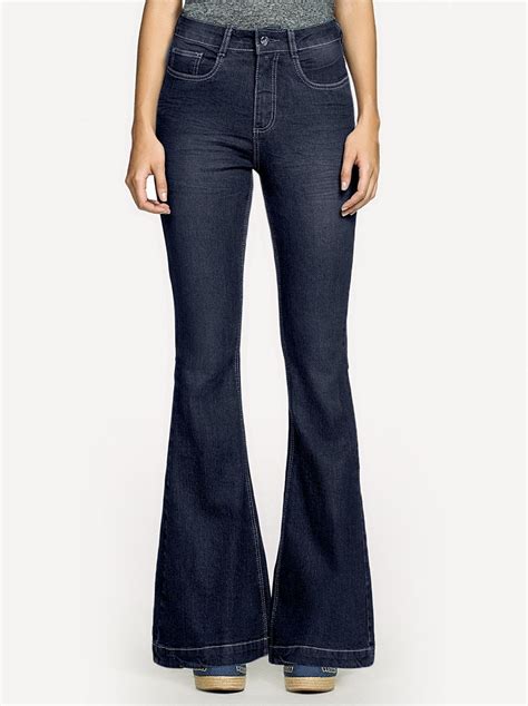 Cal A Jeans Feminina Hering Super Flare Cintura Alta Azul Escuro