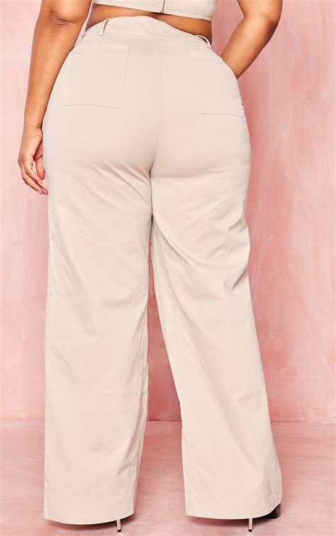 Plus Stone Twill Pocket High Waist Cargo Pants Plus Size