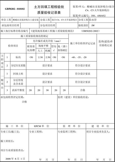 010102土方回填工程检验批质量验收记录表gb50202 2002word文档在线阅读与下载无忧文档