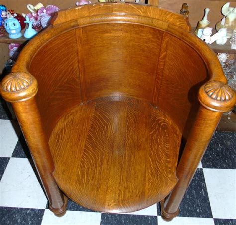 Rare Antique Vintage Dark Oak Wood Barrel Tub Solid Back Arm Chair