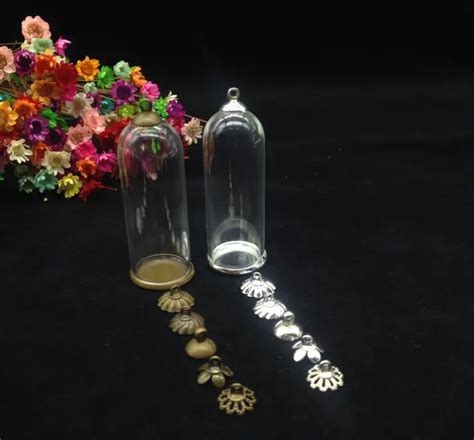 5setslot Glass Globe Silverbronze Plated Ordinary Base Beads Cap Set Glass Vials Pendant Glass