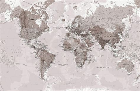 Carta Da Parati Murale Con Mappa Del Mondo In Sfumature Neutre Su