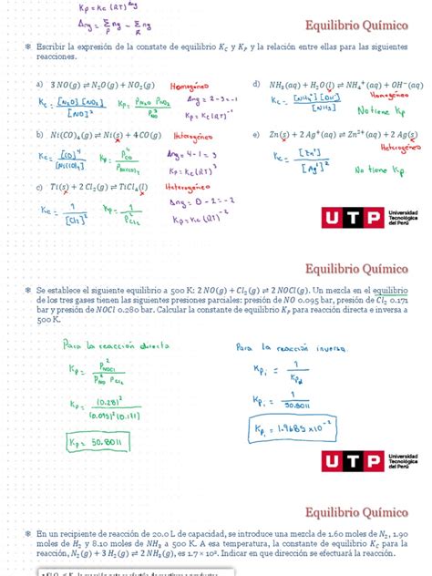 03 Equilibrioquimico Parte I Ejercicios Clase Pdf Equilibrio