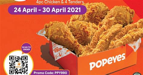 Popeyes 4 Pieces Chicken 4 Pieces Tenders For 9 90 24 30 April ~ All Singapore Deals