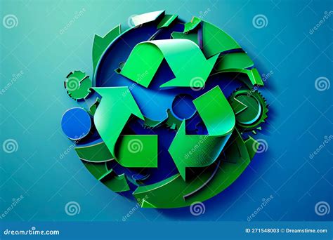 Green Recycle Logo On Blue Background Creative Recycling Symbol