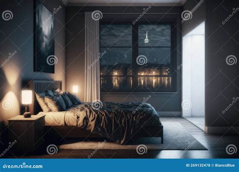 Interior Of Luxury Penthouse Bedroom At Night Stock Illustration