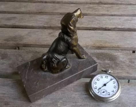 Ancien Porte Montregousset Chien Assis Regule Sur Socle Marbre Montre