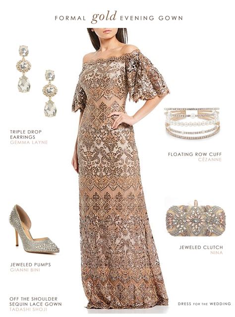 Formal Off The Shoulder Gold Lace Gown Dress For The Wedding