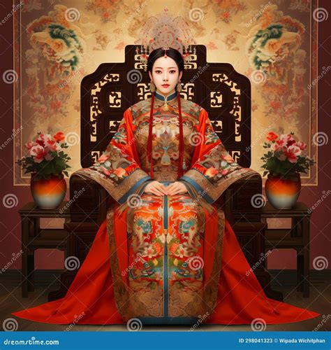 Chinese Royal Woman Wearing Traditional Dress Drawing Stock