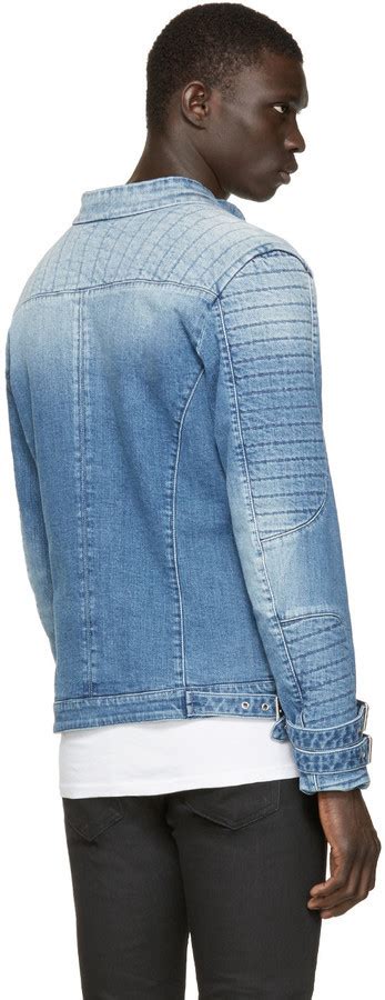 Pierre Balmain Blue Denim Biker Jacket Ssense Lookastic