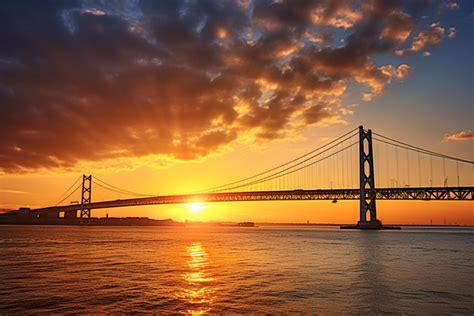 Osaka Bay Bridge At Sunset Background, High Resolution, Tourist ...