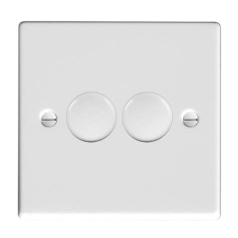 Hamilton Hartland Gloss White 2 Gang 100w 2 Way Push Onoff Rotary Switching Led Dimmer With