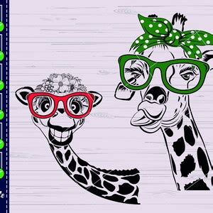 Giraffe SVG Cut File 1 Flowers Bandana Funny Giraffes With Glasses