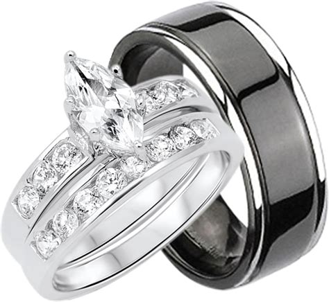 His And Hers Wedding Rings Set Sterling Silver Titanium Matching Bands