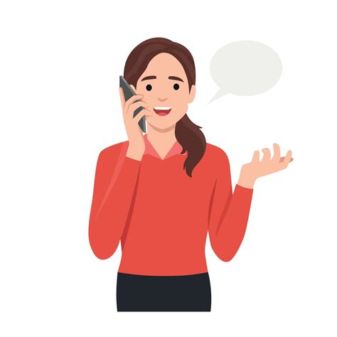 Woman Talking On Cellphone Vector Illustration Young Woman