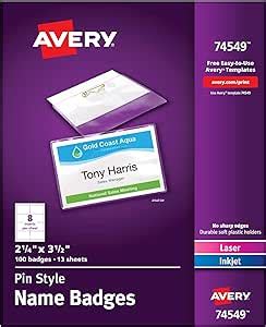 Avery Customizable Name Badges With Pins 2 25 X 3 5 Clear Name Tag