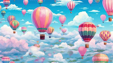 Whimsical Hot Air Balloons Digital Art Illustration Generative Ai