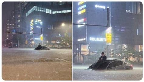 好像恐怖電影 西裝男雨中慘坐車頂po快滅頂照