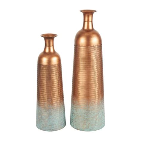 Litton Lane Copper Ribbed Textured Metal Decorative Vase With