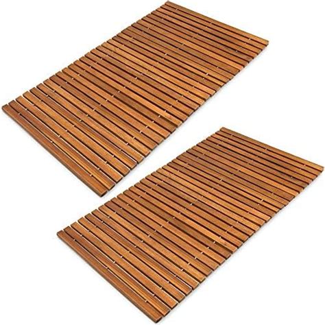 Deuba 2X Tapis de Bain en Bois Tapis de Sol antidérapant en Bois d