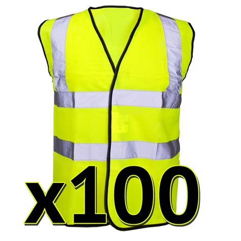 Bulk Buy X 100 Hi Vis Safety Vest Hi Viz Waistcoat Orange Yellow EN