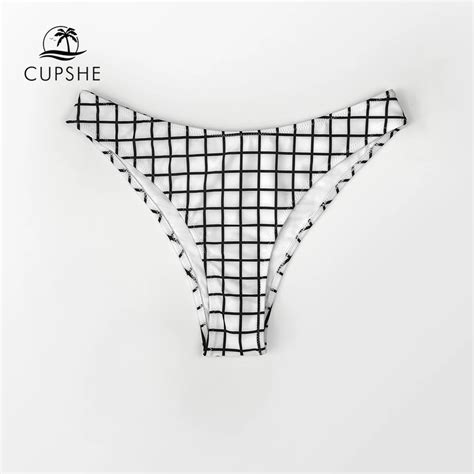 Cupshe Black White Plaid Low Waist Thong Bikini Bottom Women Sexy