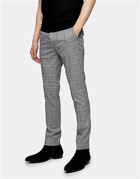 Topman Skinny Windowpane Check Pants In Gray Asos