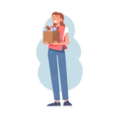 Premium Vector Woman Volunteer Character Holding Cardboard Box With