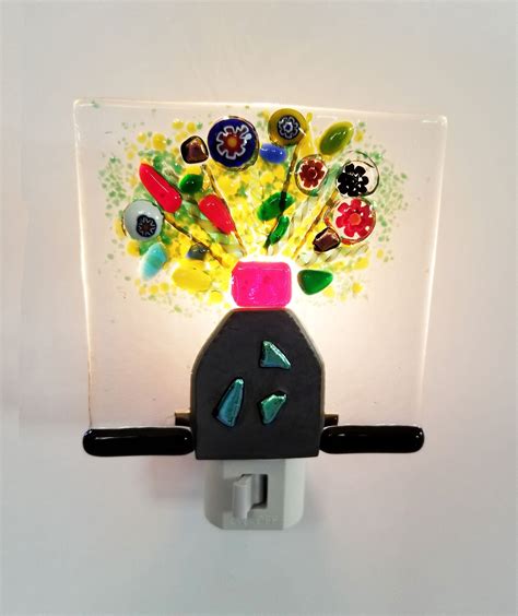 Night Light One Of A Kind Handcrafted With Fused Glass In The Usa In 2021 Handcraft Etsy