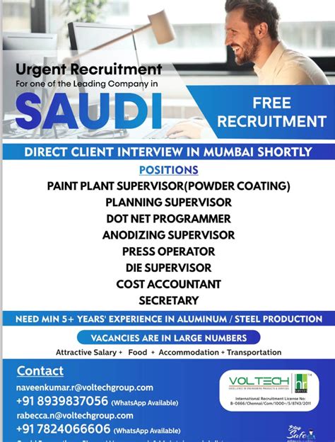 Walk In Interview At Chennai For Saudi Arabia May