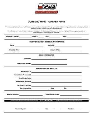 Fillable Online Domestic Wire Transfer Form Mypafcucom Fax Email