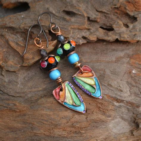 Rainbow Butterfly Wing Lampwork Earrings Etsy Lampwork Earring