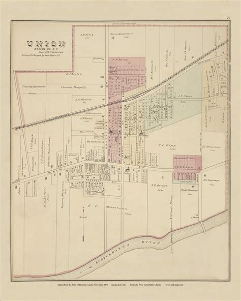 Union Village 1876 Old Town Map Reprint Broome Co New York Homeowner