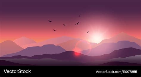 Mountain landscape at sunset and dawn Royalty Free Vector