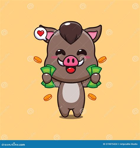 Boar Holding Money Cartoon Vector Illustration Stock Vector